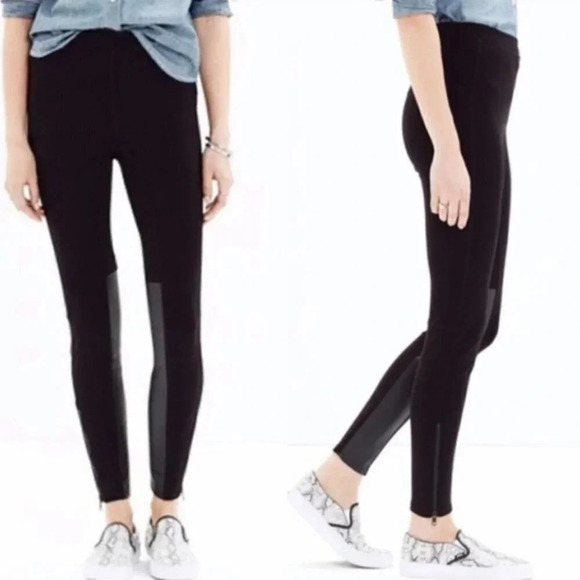 Madewell Black  Faux Leather Panel Pants - Picture 1 of 13